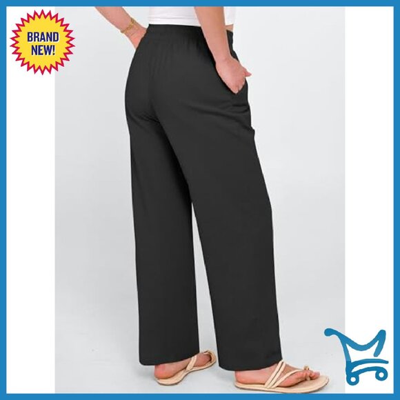 High Waist Drawstring Lounge Pants Lightweight Rayon Straight Leg with Pockets - Picture 5 of 8
